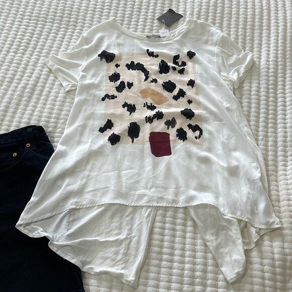 Zara Graphic White Flyaway Back Tee Size M NWT - Picture 1 of 4